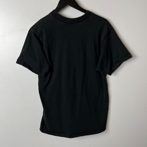 NYC Vintage 1990s Black V-Neck T-Shirt Fruit of the Loom S Unisex Fit - Picture 3 of 14